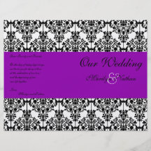 Programa púrpura, negro, y blanco del boda del dam flyer a todo color