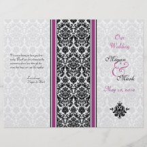 Programa púrpura y negro del boda del damasco flyer personalizado