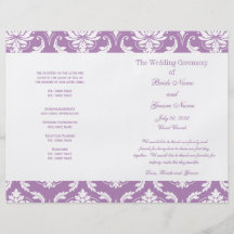 Programa purpúreo claro del boda del damasco del v tarjeton