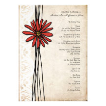 Programa rojo del boda de la margarita del vintage comunicado