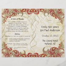 Programa rojo del boda del pavo real de Paisley de Tarjetas Publicitarias