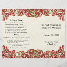 Programa rojo del boda del pavo real de Paisley de Tarjeta Publicitaria