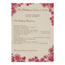 Programa rojo y beige del boda de la margarita invitaciones personales 