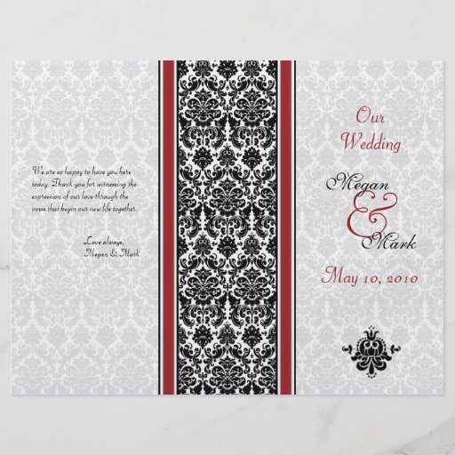 Programa rojo y negro del boda del damasco flyer personalizado