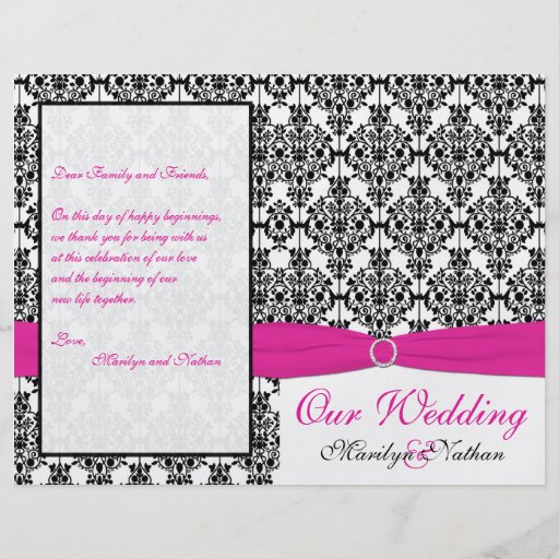 Programa rosado, blanco, y negro del boda del dama tarjetas publicitarias