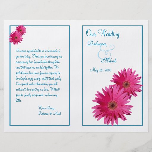 Programa rosado del boda de la margarita del Gerbe Tarjeton