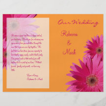 Programa rosado del boda de la margarita del Gerbe Flyer A Todo Color
