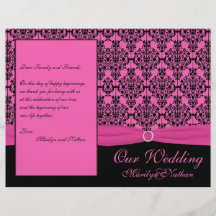Programa rosado y negro del boda del damasco tarjeta publicitaria