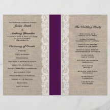 Programa rústico del boda de la cinta del ciruelo  flyer personalizado
