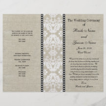 Programa rústico del boda del damasco de lino del  tarjeton