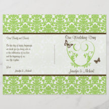 Programa verde del boda de la mariposa del corazón flyer a todo color