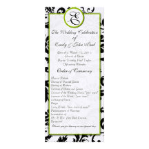 Programa verde del boda del damasco del negro del  invitacion personalizada