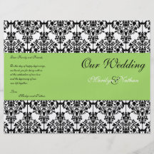 Programa verde, negro, y blanco del boda del damas flyer a todo color