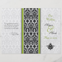 Programa verde y negro del boda del damasco flyer personalizado