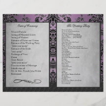 Programas púrpuras de la ceremonia de boda del dam flyer a todo color