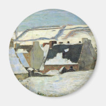 Pueblo bretón en la nieve de Gauguin Paul Imán De Frigorífico