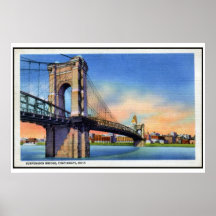 Puente colgante de Roebling del vintage, Cincinnat Posters
