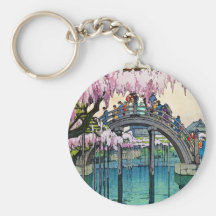 Puente de Kameido por hanga de la espinilla de Hir Llaveros Personalizados