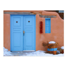 Puerta azul en New México Tarjetas Postales
