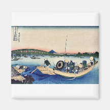 Puesta del sol a través del puente por Katsushika, Imanes De Nevera