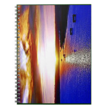 puesta del sol, agua, mar, río libro de apuntes