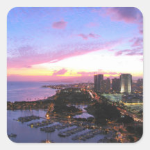Puesta del sol de Hawaii del paisaje urbano de Hon Pegatinas Cuadradas Personalizadas
