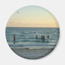 Puesta del sol de la playa imán de nevera