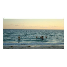 Puesta del sol de la playa tarjeta con foto personalizada