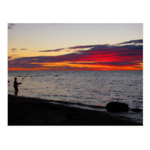Puesta del sol del pescador del Block Island Tarjetas Postales