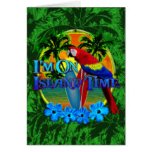 Puesta del sol del tiempo de la isla felicitación