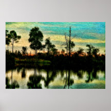 "Puesta del sol en el pantano de Okefenokee " Poster