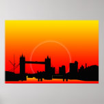 Puesta del sol en el poster del puente de la torre