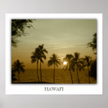 Puesta del sol en la playa del hapuna, Hawaii Posters