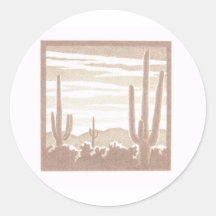 Puesta del sol gigante del cactus etiqueta