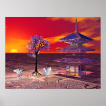 Puesta del sol japonesa posters