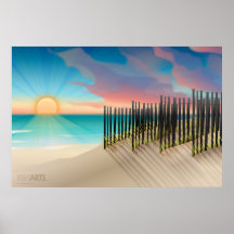 Puesta del sol, playa y dunas posters