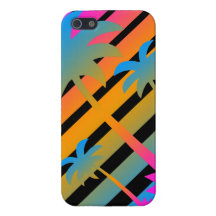 Puesta del sol retra de las palmeras del tigre 80s iPhone 5 carcasa