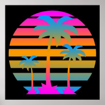 Puesta del sol retra de las palmeras del vintage d poster