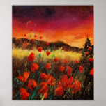 Puesta del sol roja 76 de las amapolas poster