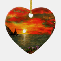 Puesta del sol roja ornamentos de navidad
