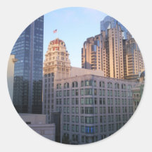 Puesta del sol sobre edificios altos en San Franci Pegatinas Redondas