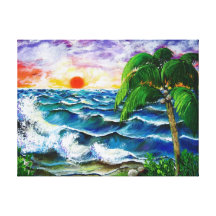 Puesta del sol tropical, lona envuelta para galerias