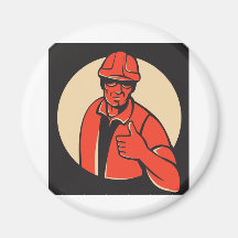 pulgar del trabajador de construcción encima de re iman de frigorífico