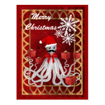 Pulpo divertido del navidad del steampunk del vint tarjetas postales