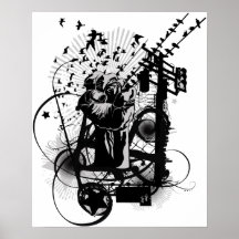¡Puño ilustrado urbano con los cuervos, la pintada Posters