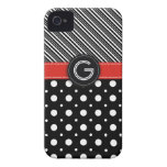 Punto moderno y rayas negros, blancos, rojos iPhone 4 protector