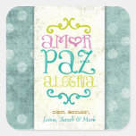 Puntos de Amor Paz Alegría Azul de la CROMATOGRAFÍ Pegatinas Cuadradases Personalizadas