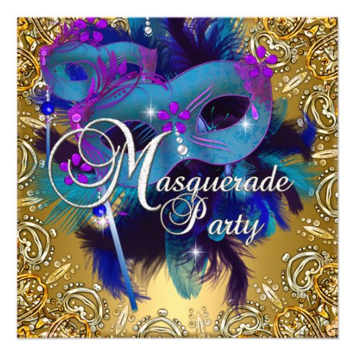 Púrpura azul del oro de la mascarada del fiesta anuncio