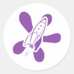 Púrpura blanca retra de Splat Rocket Etiquetas Redondas