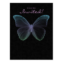 Púrpura de la invitación de la postal de la maripo